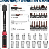 VANPO Llave Dinamométrica 1/4", 3-25Nm Llave de Torque, Precisión ±3%, 49 Piezas