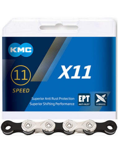 Cadena kmc x11 plata negra 118p index 11v